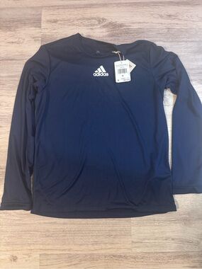 adidas youth medium Long Sleeve Crew Neck Shirt - Navy Blue with White Logo